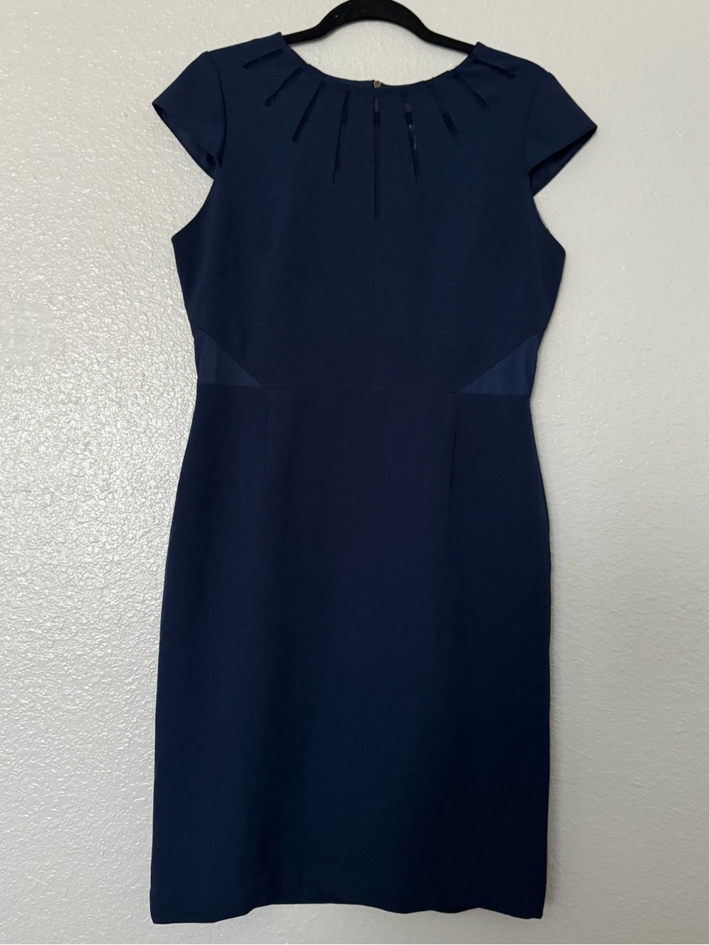 Adrianna Papell Navy Cap-Sleeve Sheath illusion mesh cutout Dress size 10